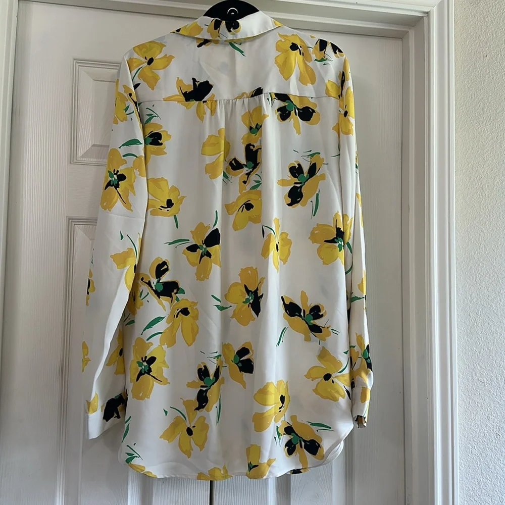 ANN TAYLOR Petite Floral Camp Shirt - Yellow Spring Size Large Tall - Picture 7 of 11